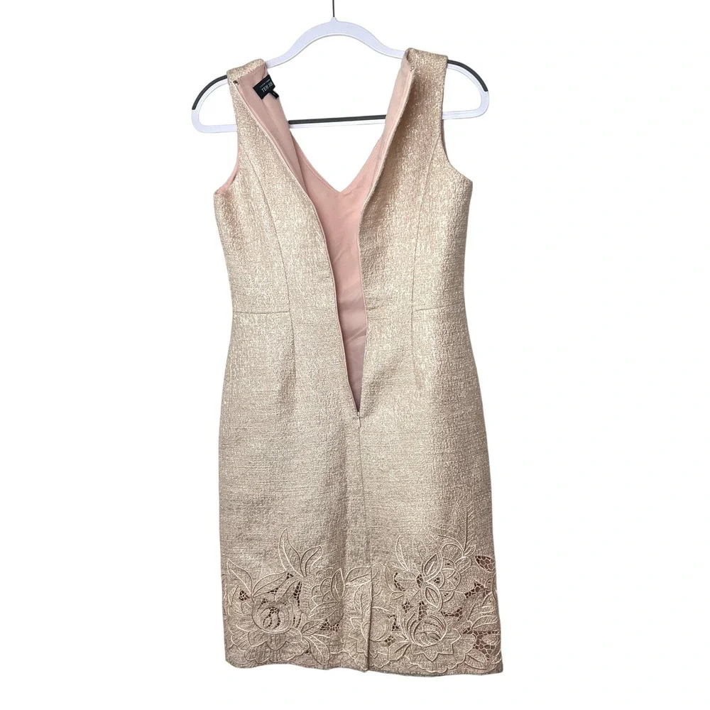 Rickie Freeman Teri Jon Metallic Pink Gold Dress Lace‎ Party Cocktail Sheath 4